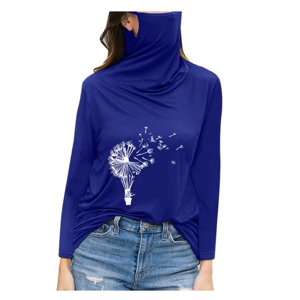 Casual autum long sleeve t shirt with mask for women blue color