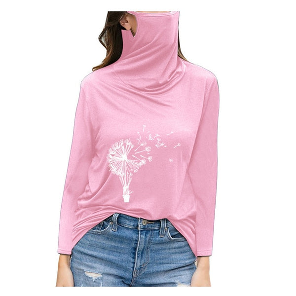 Casual autum long sleeve t shirt with mask for women pink color