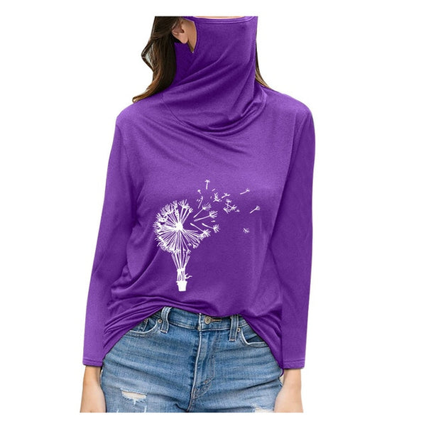 Casual autum long sleeve t shirt with mask for women purple color