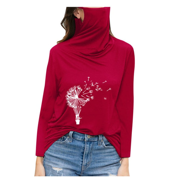 Casual autum long sleeve t shirt with mask for women pink color