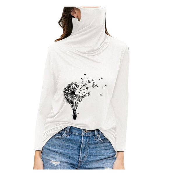 Casual autum long sleeve t shirt with mask for women white color